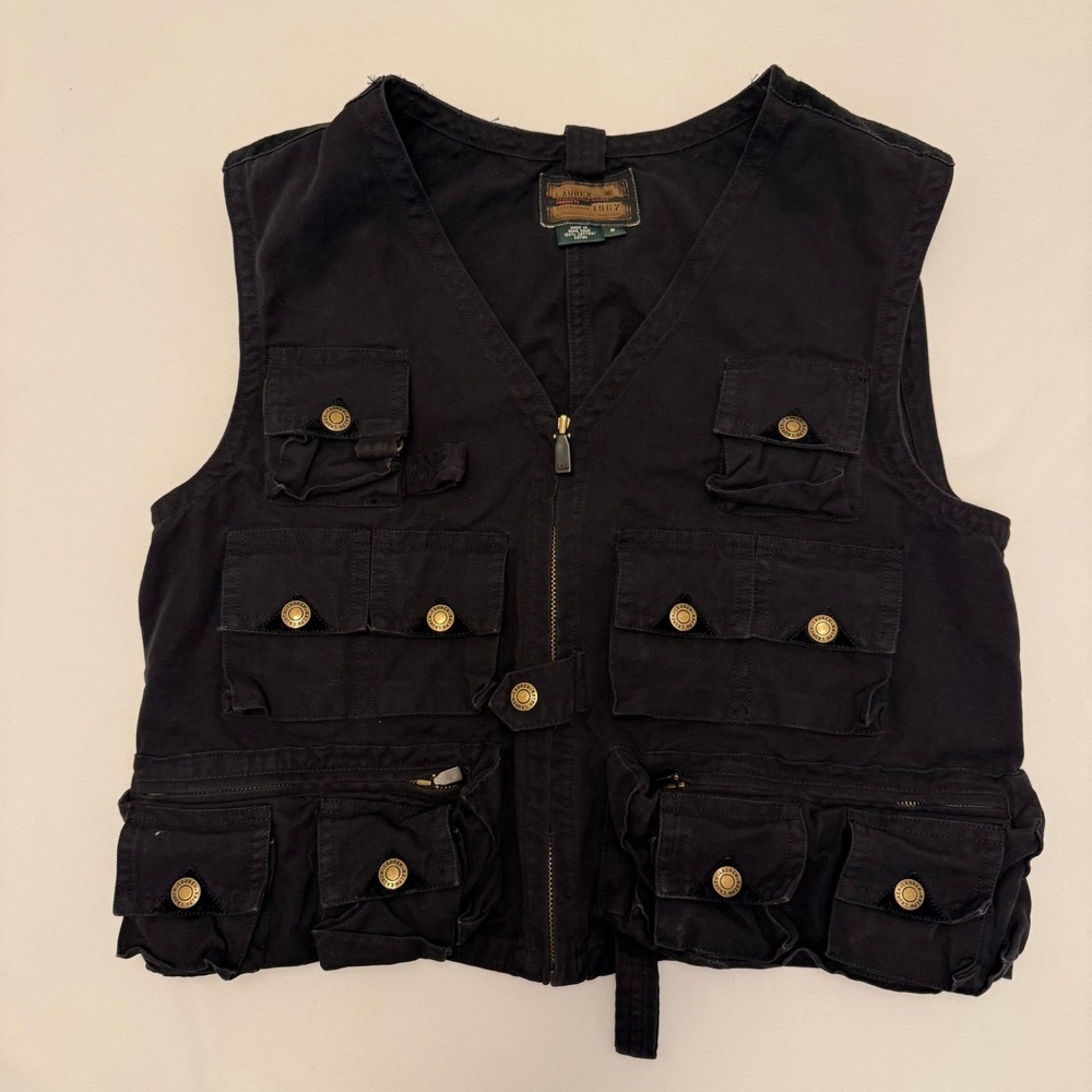 VTG Lauren Ralph Lauren Black Canvas Field Utility Vest, Size Small Gorpcore